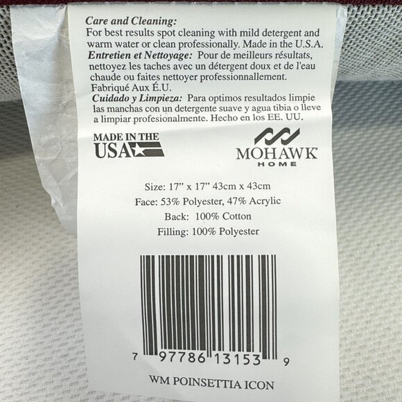 Mohawk Home Poinsettia Icon Holiday Decorative Pillow Set 17"x17" Tapestry USA - Picture 6 of 12